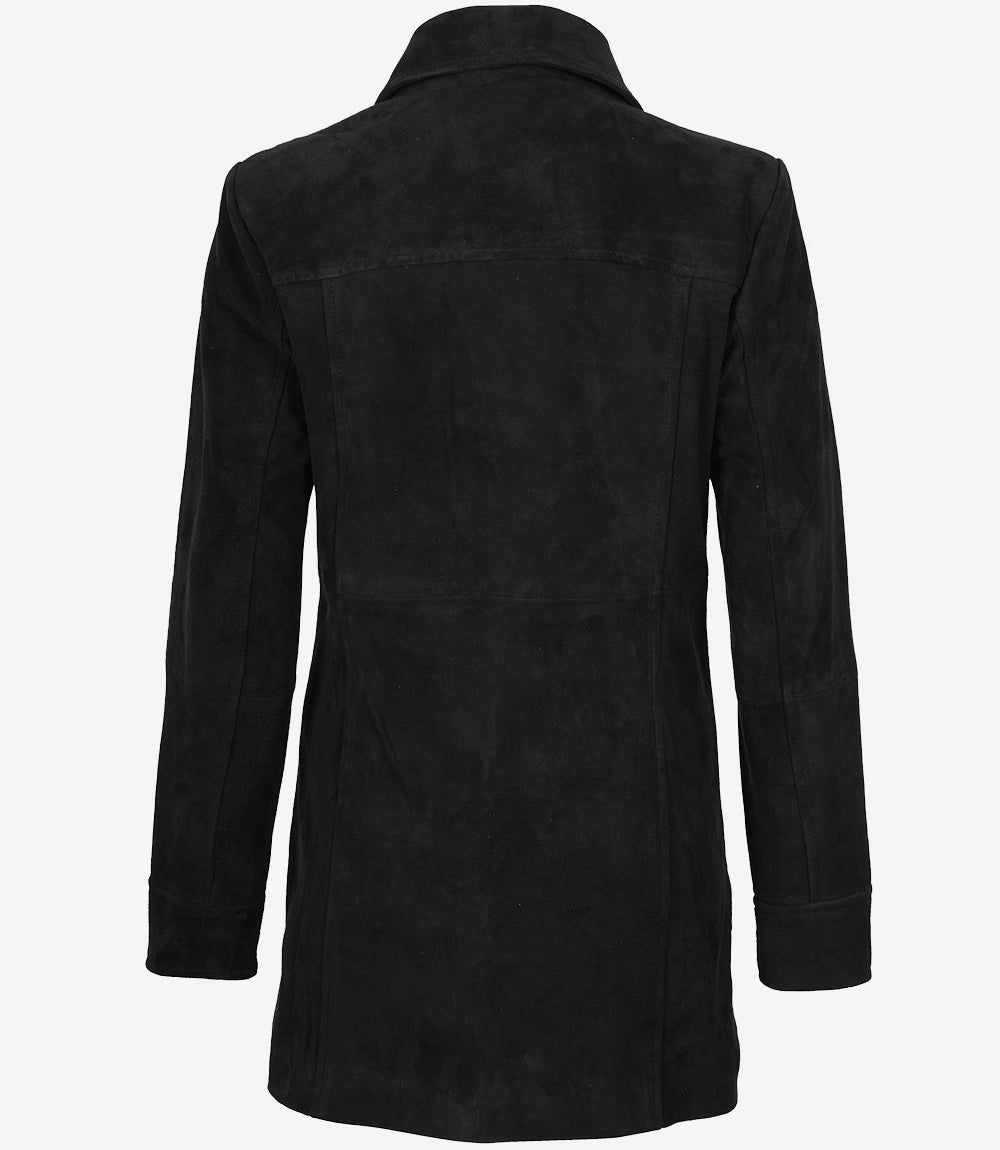 Women's Black Suede Car Coat - Side View