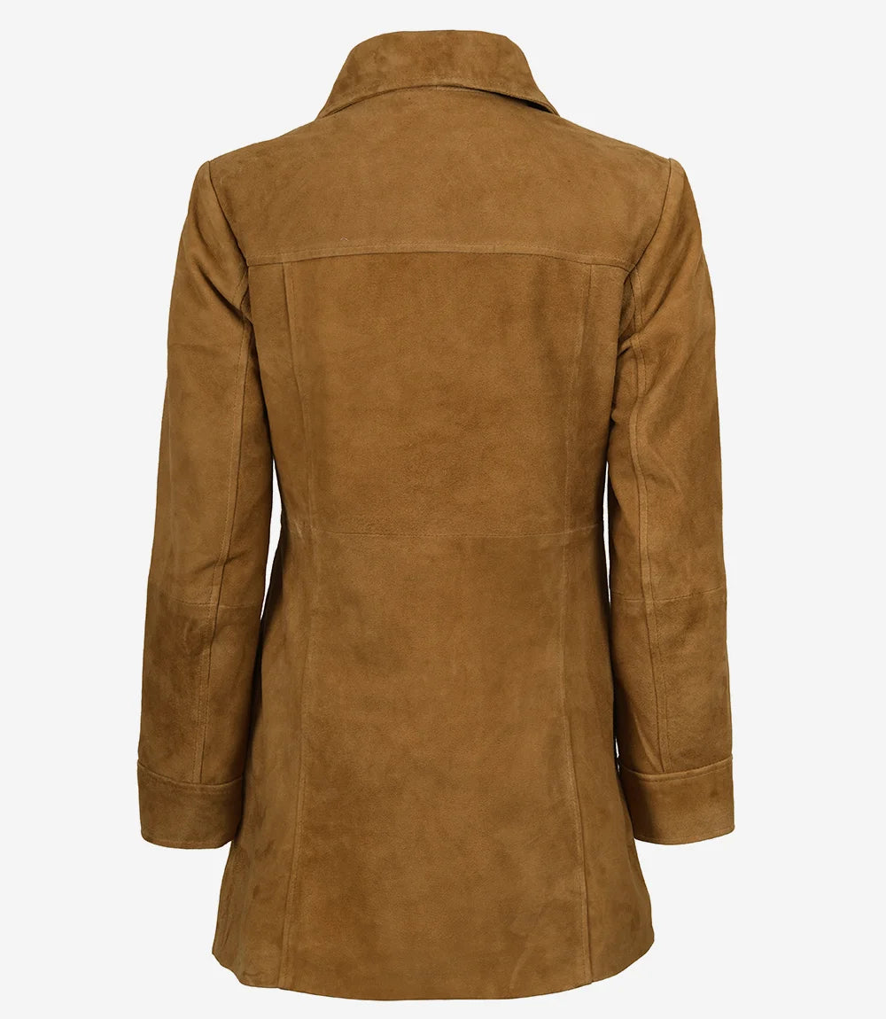 Women's Brown Suede Car Coat - Side View