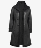 Winter Women's Black Shearling Leather Coat - Front View