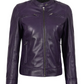 Aria Women's Purple Cafe Racer Leather Jacket - Front Closed View