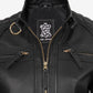 Women's black biker leather jacket, quilted shoulder detail