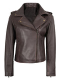 Women’s Dark Brown Biker Leather Jacket – Front View