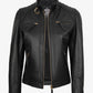 Ivy women's black leather biker jacket, front view zipped