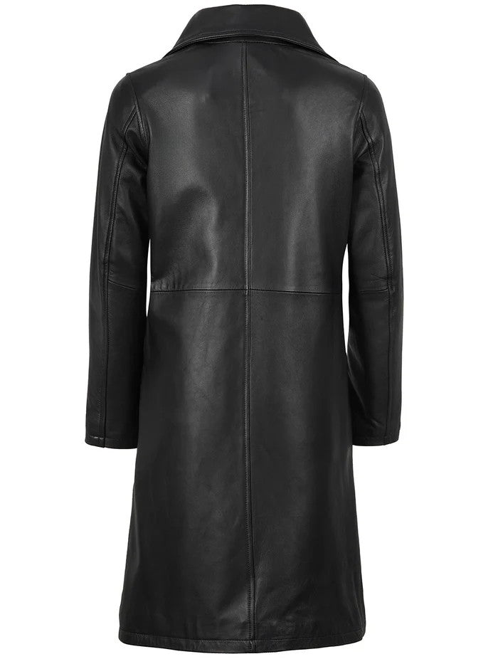 Women’s Sheepskin Black Leather Coat – Back View