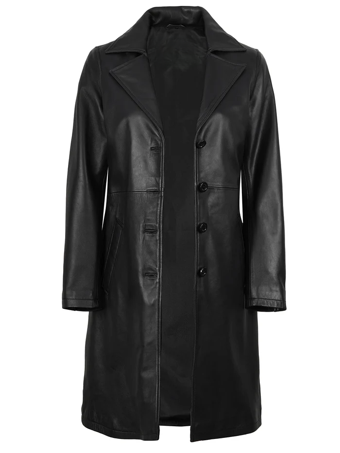 Noir Women's Black Leather Coat - Back View