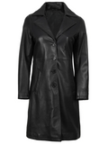 Noir Women's Black Leather Coat - Front View
