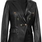 Duchess Women's Black Double-Breasted Leather Blazer - Back View