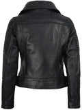 Back View of Women’s Quilted Black Leather Biker Jacket
