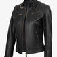 Women's black leather jacket, full front view