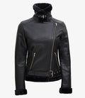 Women’s Black Shearling Leather Jacket – Front View