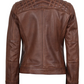 Johnson Women's Brown Quilted Biker Leather Jacket - Detail View