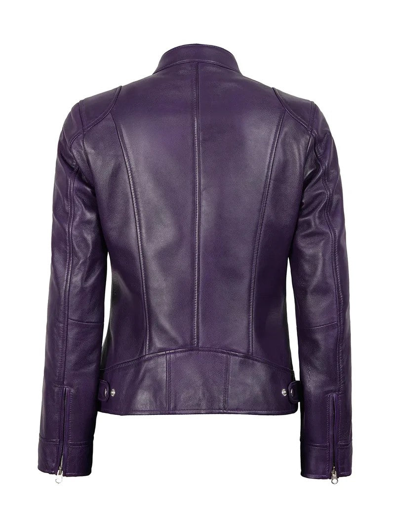 Back View – Purple Sheepskin Leather Jacket for Women