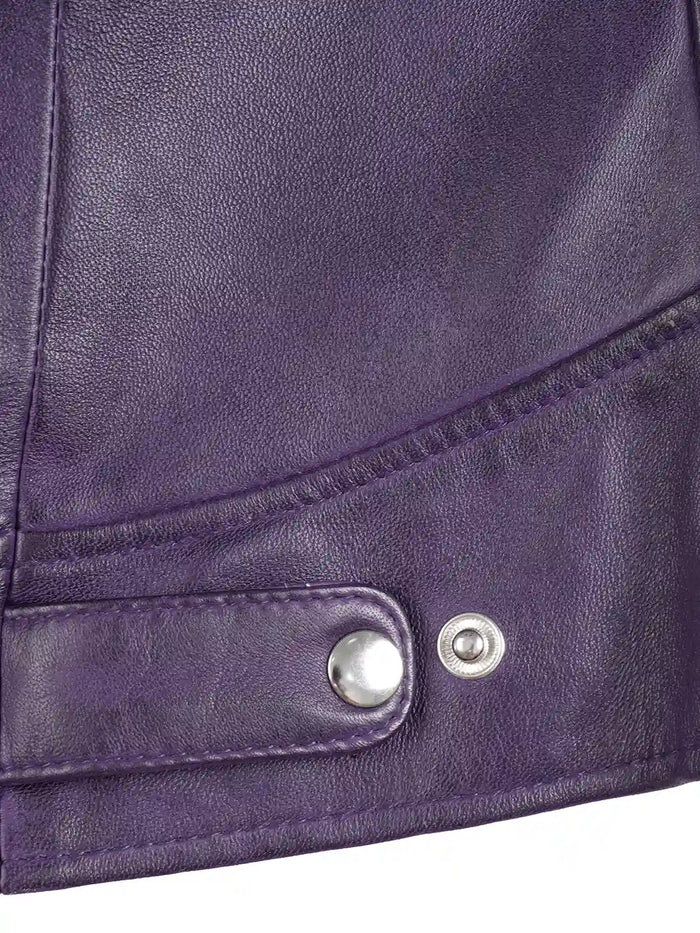 Aria Women's Purple Cafe Racer Leather Jacket - Back View
