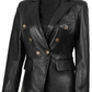Duchess Women's Black Double-Breasted Leather Blazer - Front View