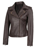 Side View – Women’s Dark Brown Leather Jacket