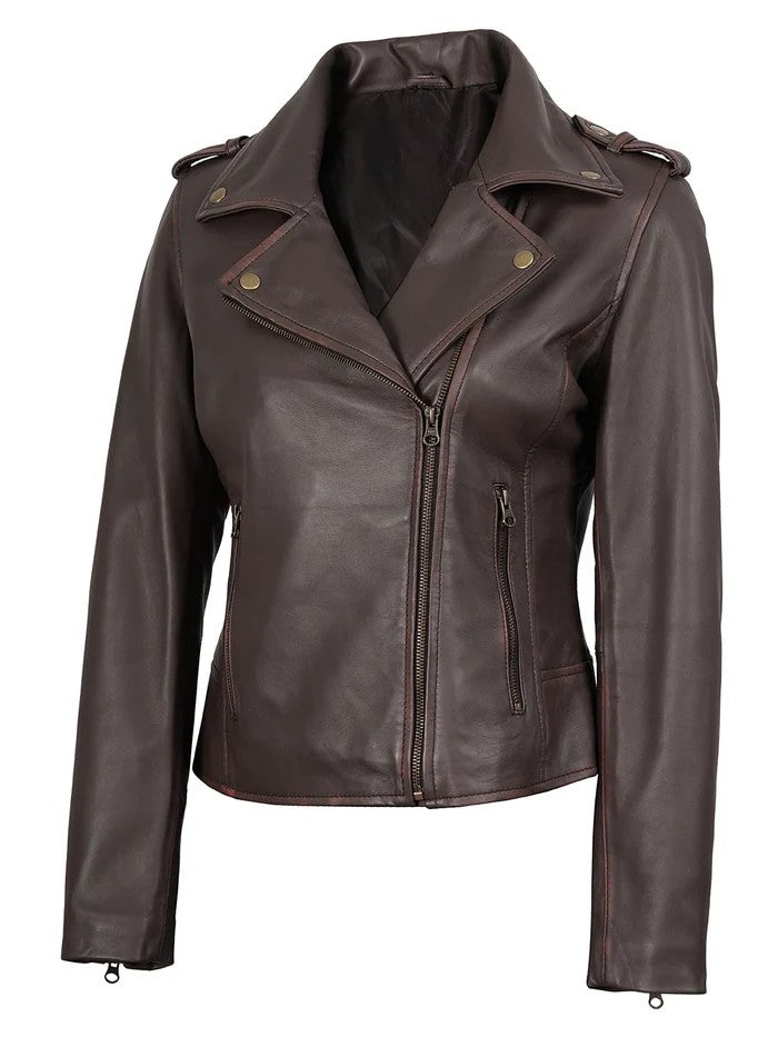 Side View – Women’s Dark Brown Leather Jacket