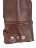 Close-up Detailing and Sleeve Cuff Snap – Brown Leather Biker Jacket