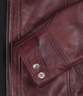 Close-up Detailing and Zipper Cuffs – maroon Leather Biker Jacket