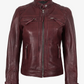 Scarlett Women's Maroon Cafe Racer Leather Jacket - Front View