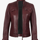 Scarlett Women's Maroon Cafe Racer Leather Jacket - Front Open View