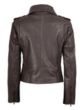 Back View – Dark Brown Biker Jacket for Women