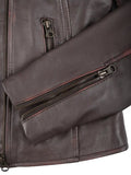 Close-Up – Zipper and Sleeve Detail of Brown Leather Jacket