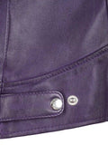 Detail Close-Up – Zippers and Stitching on Purple Leather Jacket