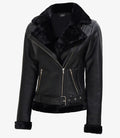 Women’s Shearling Leather Jacket with Belt – Side Angle
