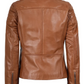 Luna Women's Tan Brown Cafe Racer Leather Jacket - Front View