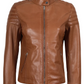 Luna Women's Tan Brown Cafe Racer Leather Jacket - Front Open View