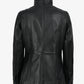 Women's black leather jacket by NSM Jackets, front detail