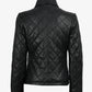 Women's black leather jacket, full front view