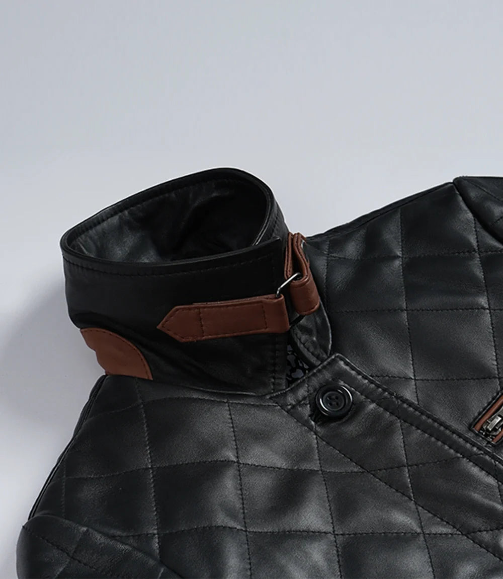 Women's quilted jacket with brown contrast trim detail