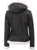 Back View of Women’s Brown Shearling Leather Jacket with White Fur