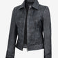 Women's black washed leather jacket, full front view